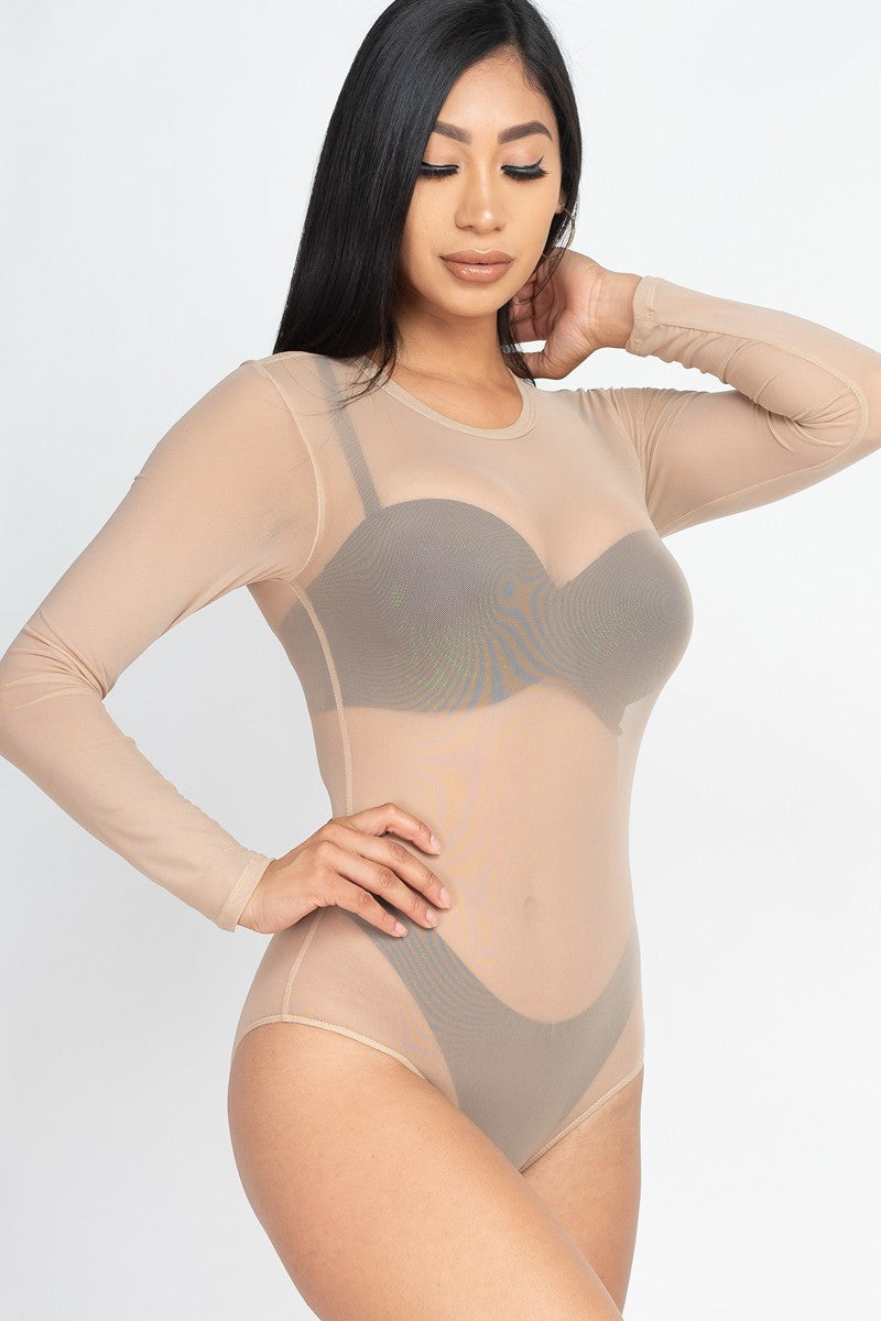 Sexy Sheer Mesh Long Sleeve Bodysuit