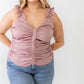 Plus Ruched Button-up Ruffle Strap Smocked Back Tank Top