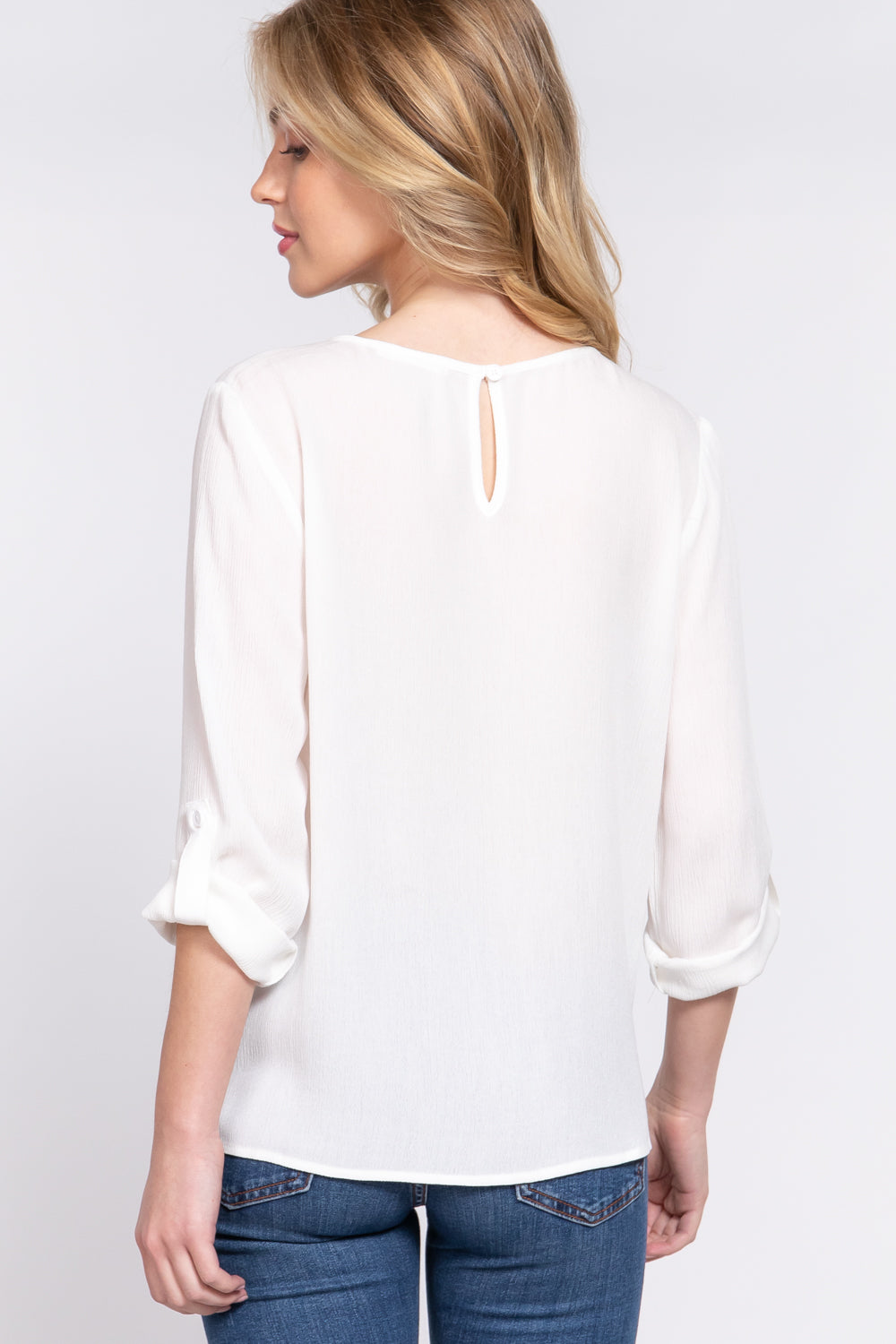 3/4 Roll Up Slv Pleated Blouse