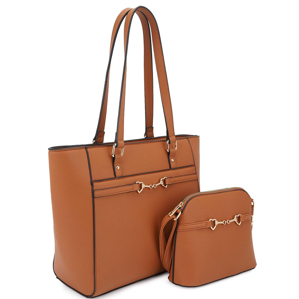 2in1 Smooth Matching Shoulder Tote Bag With Crossbody Set