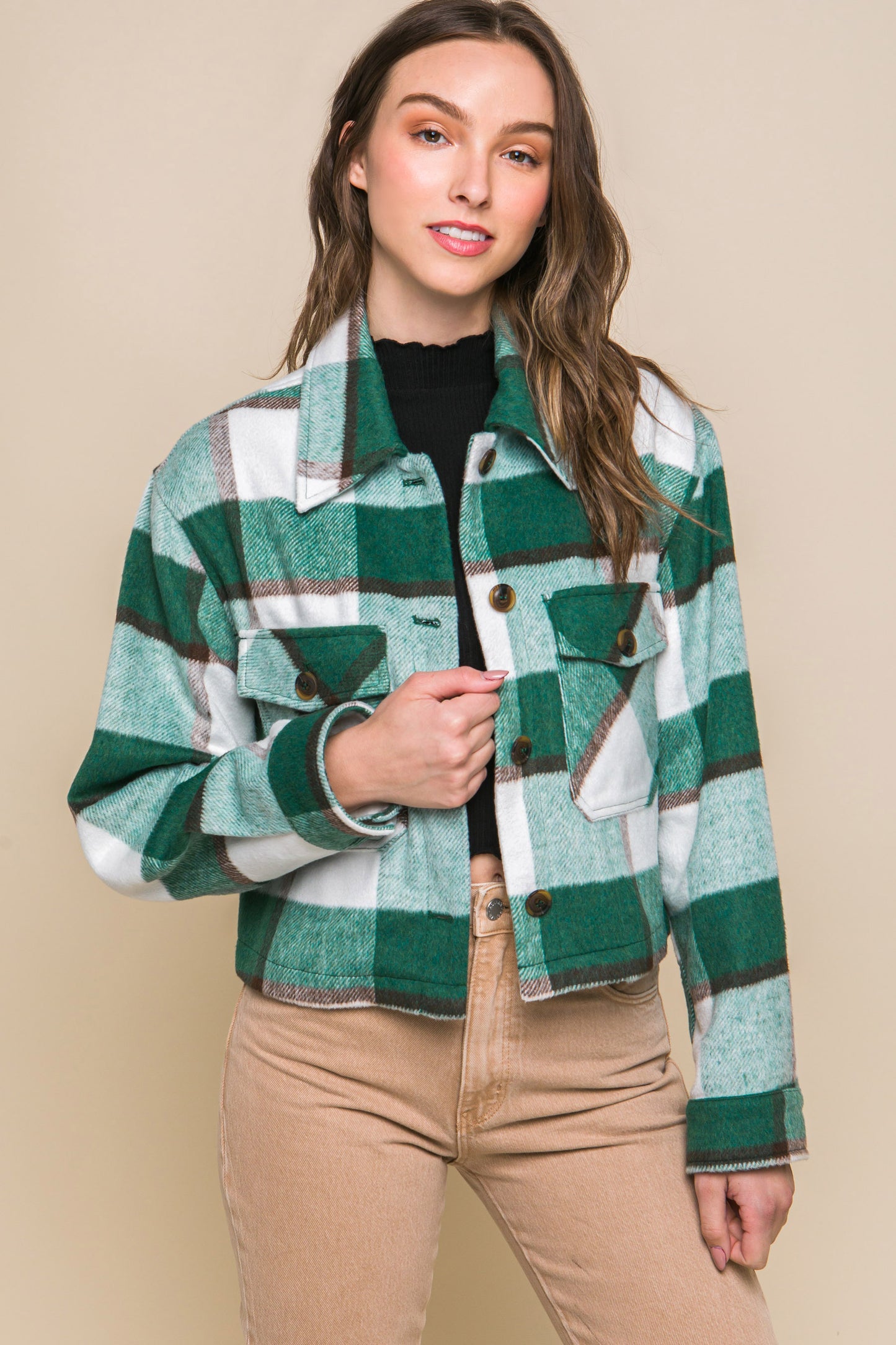 Yarn Dyed Plaid Button Up Jacket