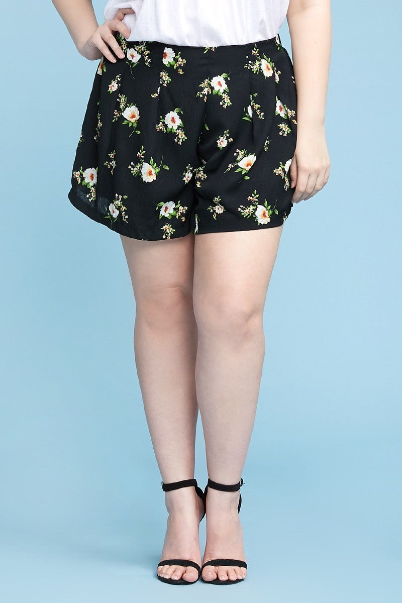 Plus Size Curvy, Floral Print Flowy Shorts