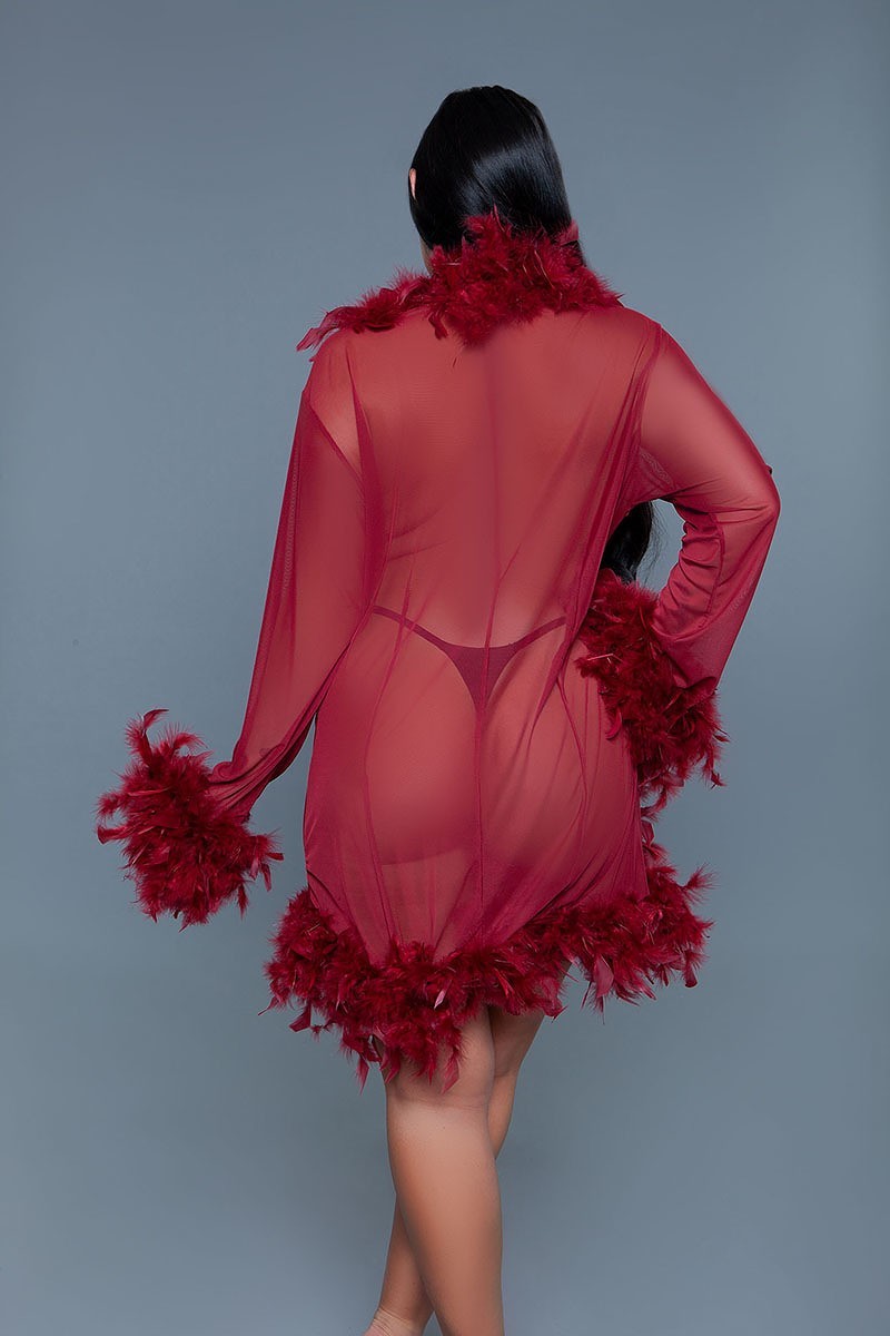 Knee Length Feather Robe With Ribbon Ties